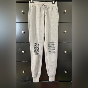 Say What? Gray Sweatpants with Distressing on Knees